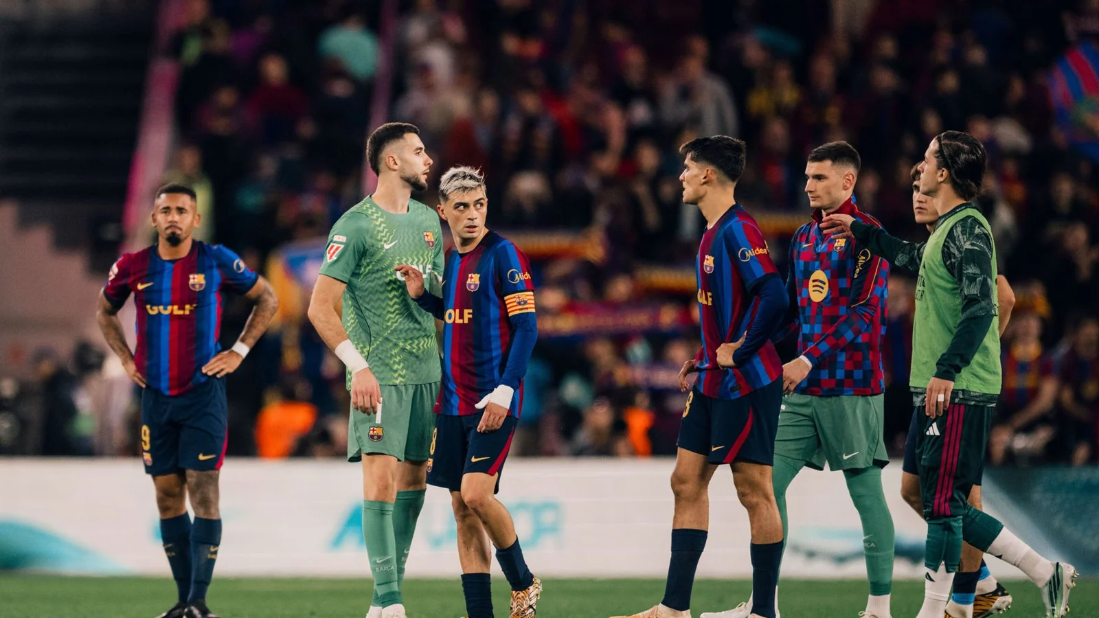 Barcelona players react after the Clásico defeat to Real Madrid at Camp Nou