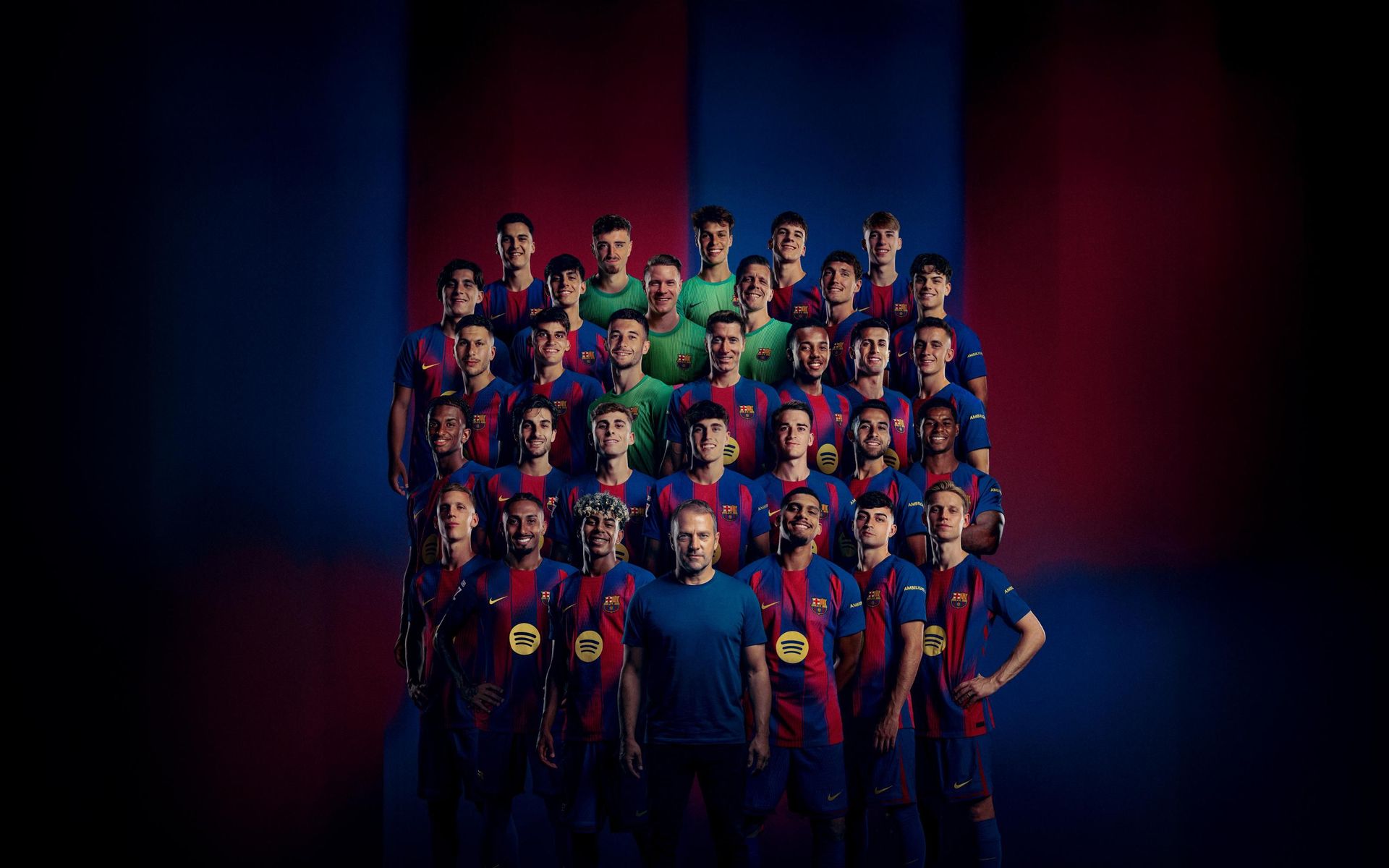 Barcelona players celebrate together after winning La Liga