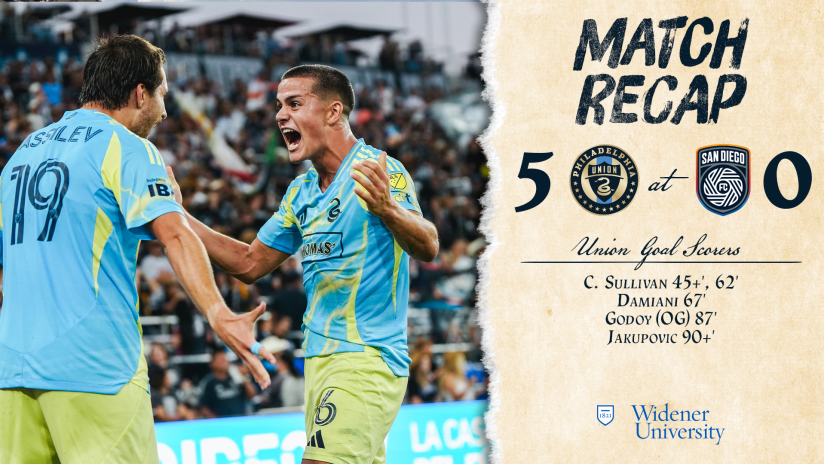 Cavan Sullivan celebrates during Philadelphia Union's win at San Diego FC