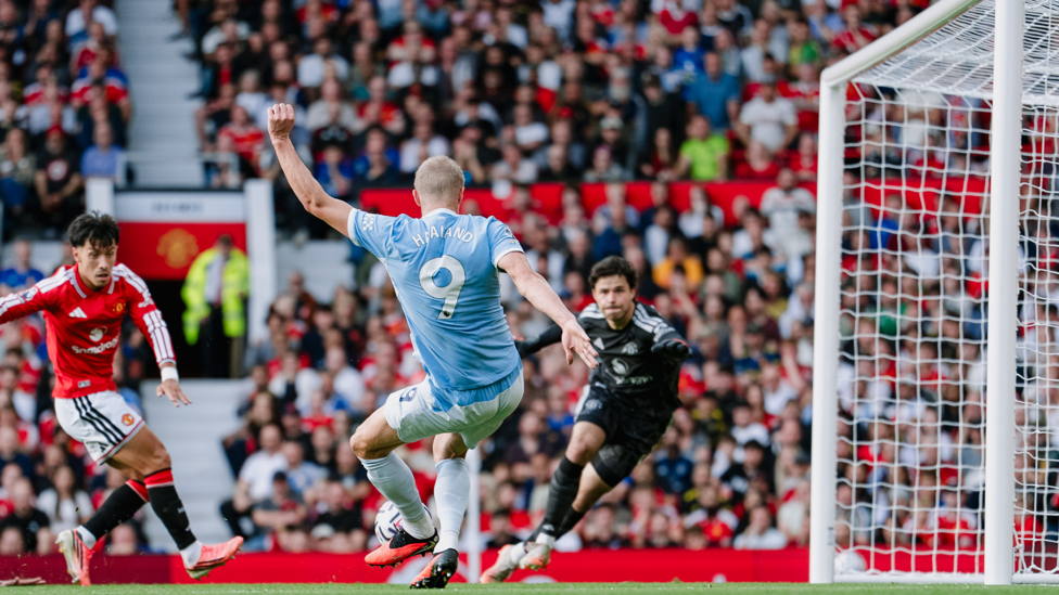 Erling Haaland scores Manchester City's winner against Manchester United at Old Trafford