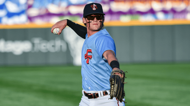 Nate George throws during a Frederick game