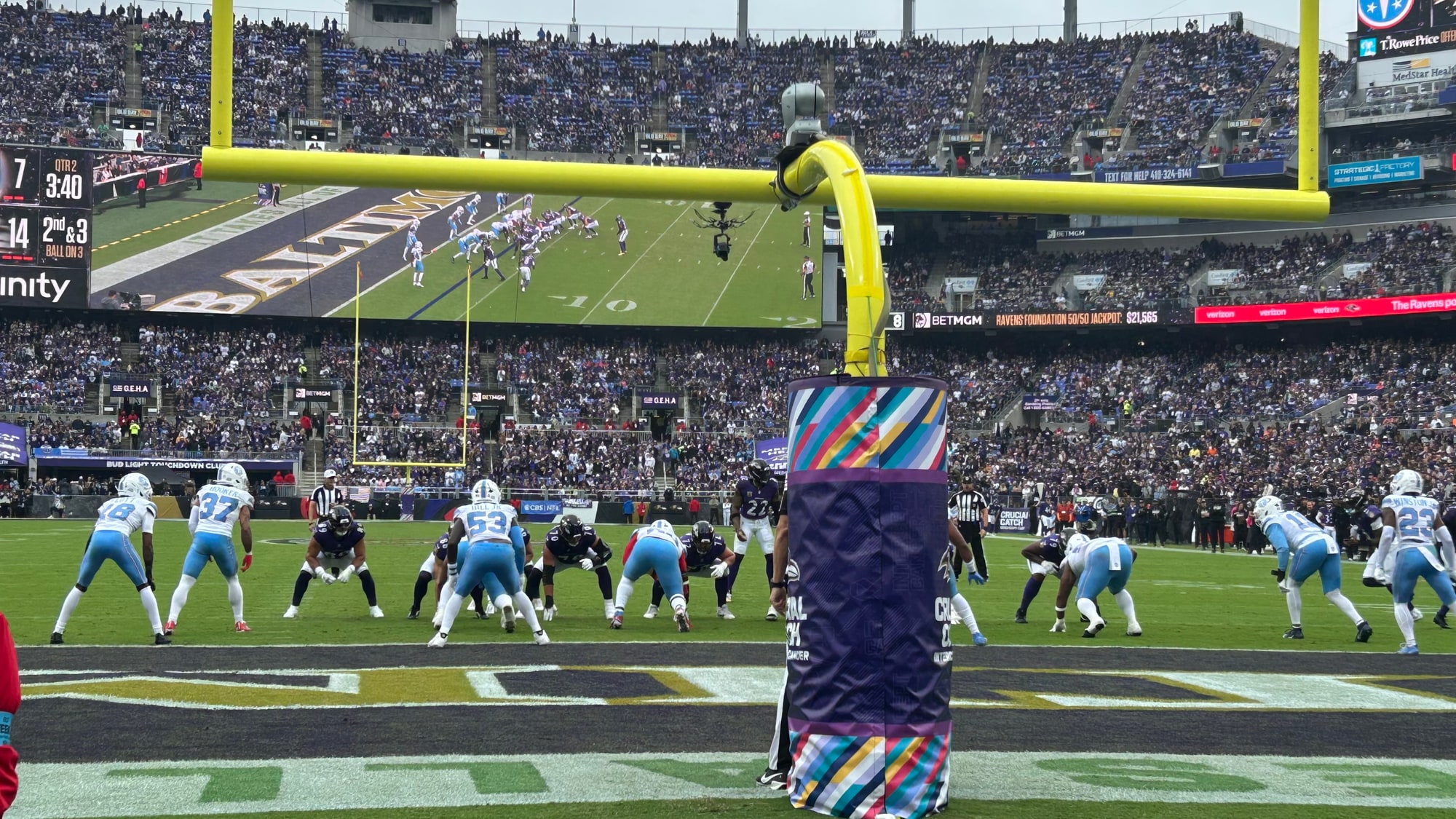 The Ravens offense lines up near the Tennessee goal line in the second quarter