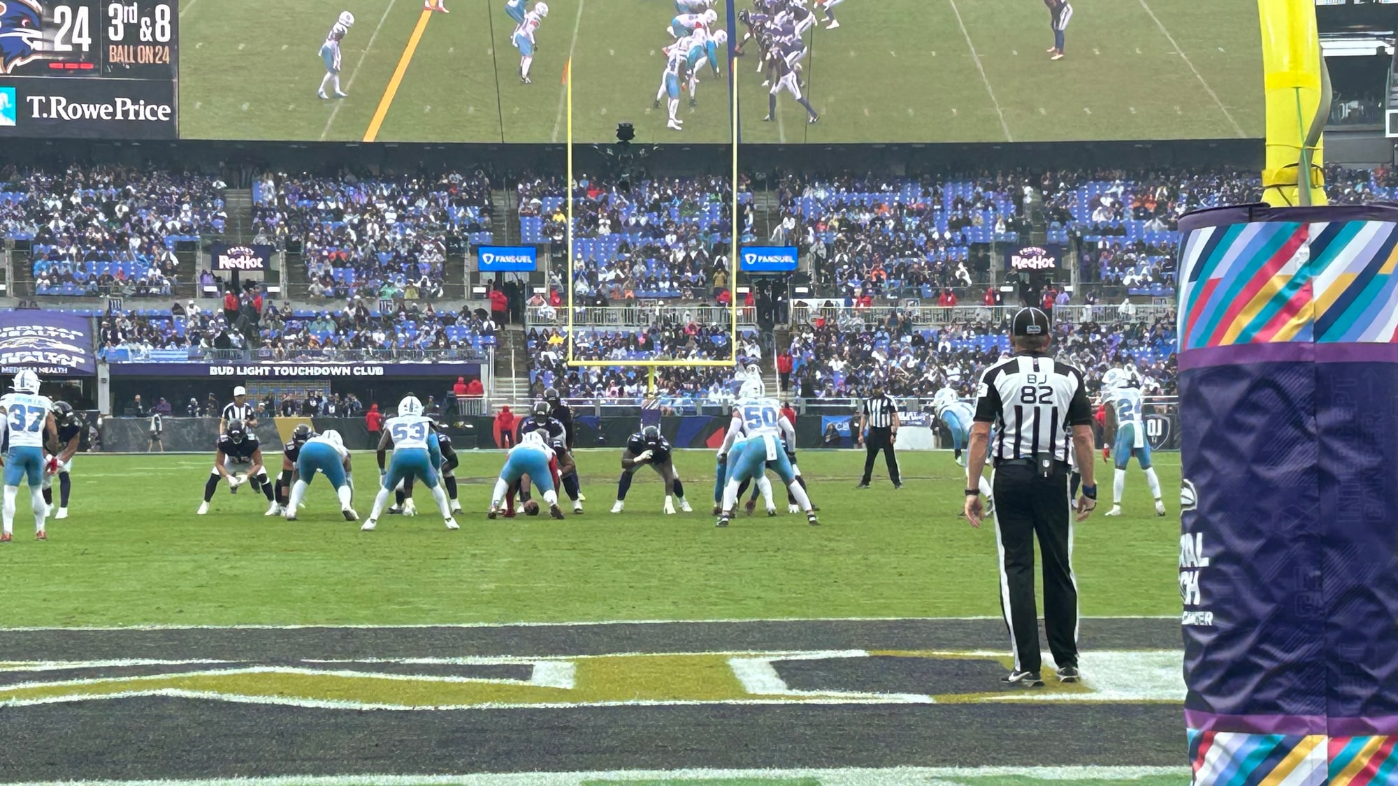 The Ravens line up on offense with Tyler Huntley at quarterback in the second half against Tennessee