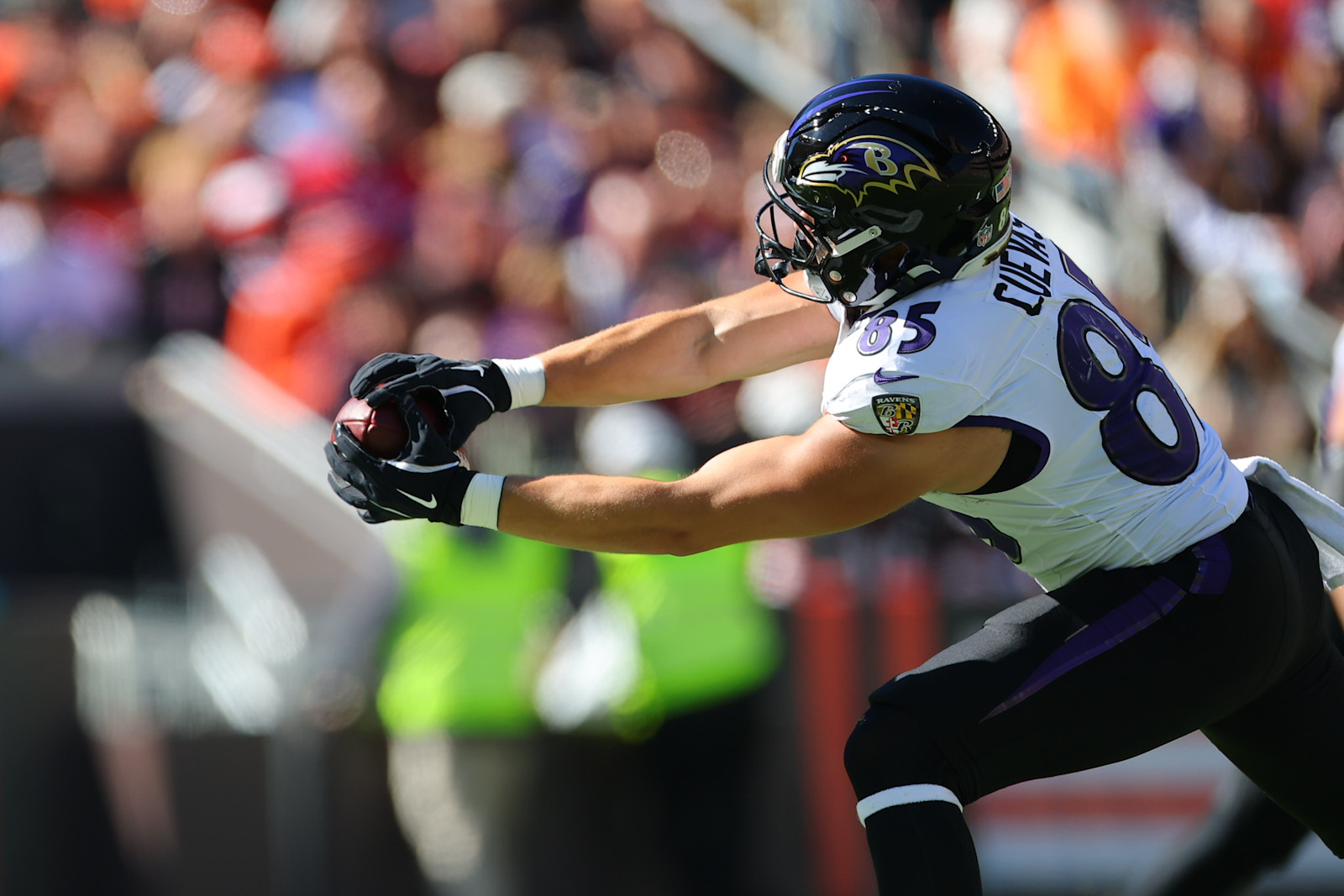 Josh Cuevas reaches for a pass against Cleveland in Week 6